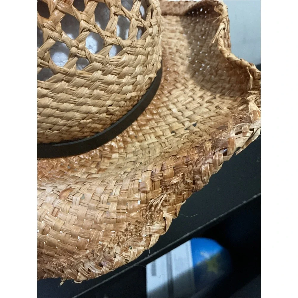 Harley Davidson Bend-Brim Straw Cowboy Hat F&M Hat Co Leather Band SZ S/M WORN
